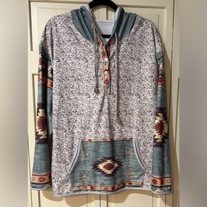 Aztec Print Hoodie with Front Pocket